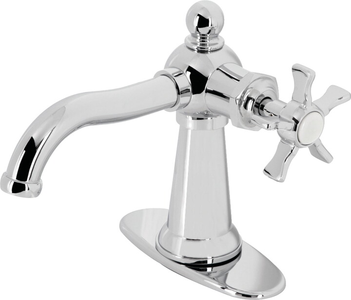 Kingston Brass KSD3541NX Hamilton One-Handle Single-Hole Bathroom Faucet with Deck Plate and Push Pop-Up Drain, Polished Chrome