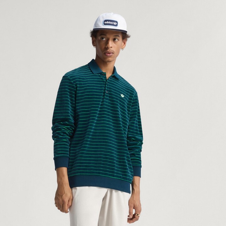 adidas Originals Velour Long Sleeve Polo Night Indigo S Mens