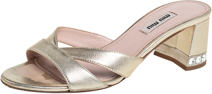 low gold block heels