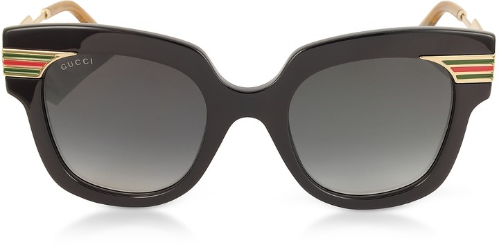 Gucci Gg0281s Square Frame Black Acetate Sunglasses Wsylvie Web Temples Shopstyle