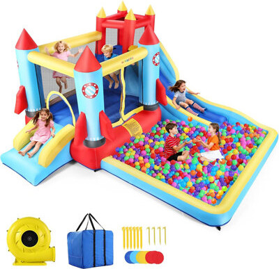 Homdox 146.3" X 133.1" Inflatable Bounce House With Air Blower, 2 Splash Slides,Climbing Wall,Ball Pit,Jumping Area For Backyard Play