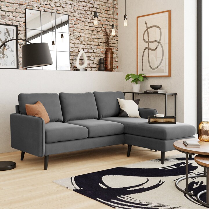 Dunelm Milton Velvet Reversible Corner Chaise in a Box Grey ShopStyle