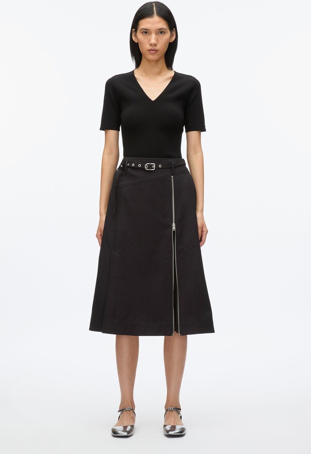 Utility Skirt with Zip Chiffon Godet in BLACK