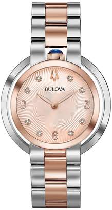 Bulova Rubaiyat Rose Gold And Diamond Dial Two Tone Stainless Steel Bracelet Ladies Watch