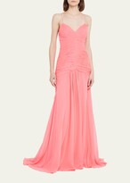 Thumbnail for your product : Monique Lhuillier Spaghetti-Strap Ruched Front Gown