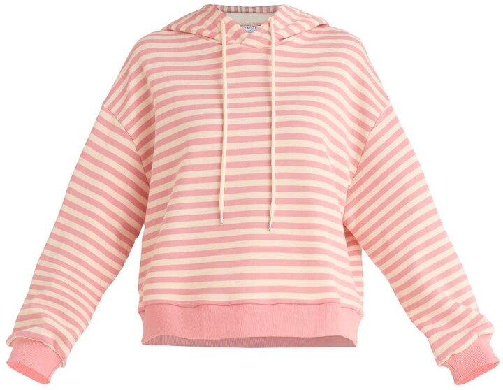pink and white striped sweatshirt