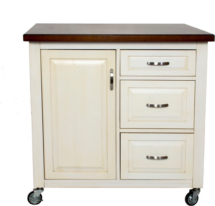 Sunset Trading Andrews Wood Kitchen Cart in Distressed Antique White & Chestnut