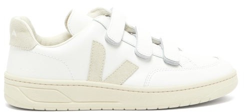 white leather velcro trainers