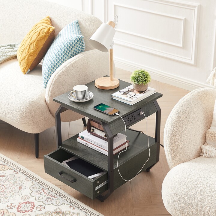 IGEMAN Industrial Style End Table with Charging Port ShopStyle