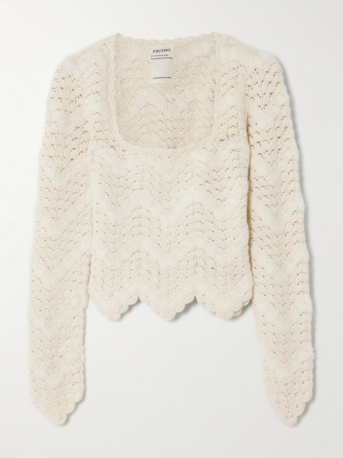 ESCVDO Brisa Scalloped Crocheted Alpaca Top - Neutrals