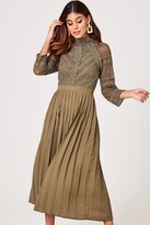 Thumbnail for your product : Little Mistress Laurie Khaki Crochet Lace Midaxi Dress