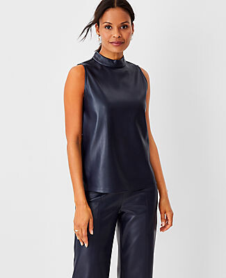 Ann Taylor Faux Leather Shell Top - ShopStyle