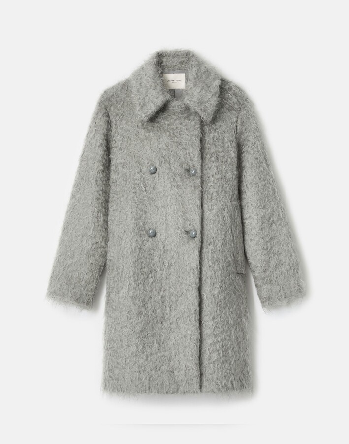 Lafayette 148 New York Zibeline Mohair Wool Double Breasted Oversized Coat
