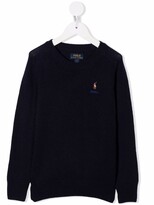 Thumbnail for your product : Ralph Lauren Kids Polo Pony-embroidered rib-trimmed jumper