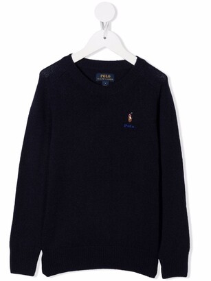Ralph Lauren Kids Polo Pony-embroidered rib-trimmed jumper