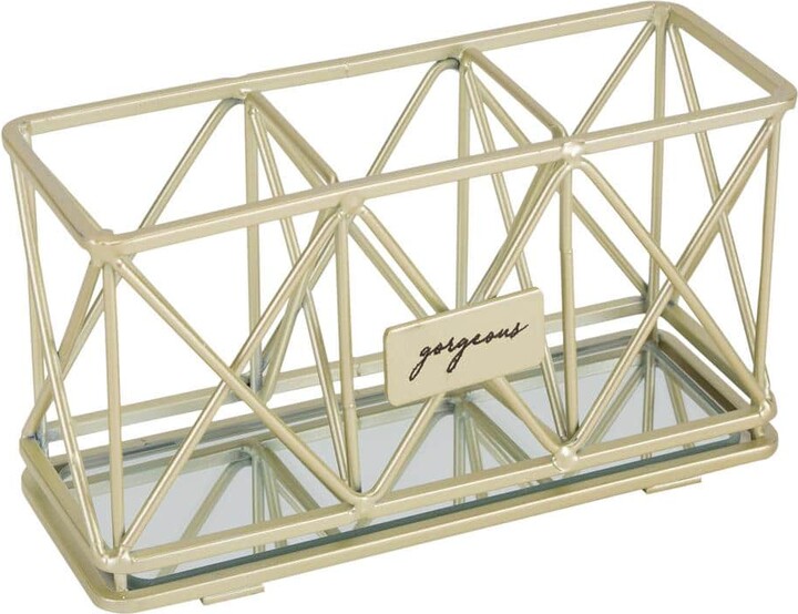 Home Details 3 Compartment Cosmetic Brush Pencil Holder in Satin Gold