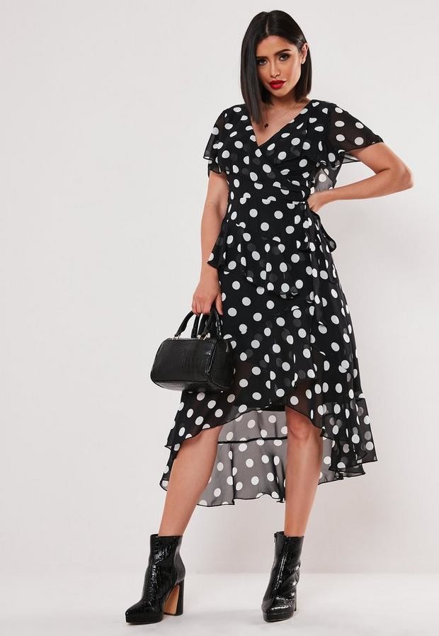 black polka dot ruffle dress