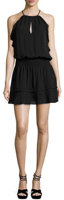 Parker Williame Sleeveless Silk Blouson Mini Dress, Black