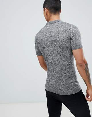 ASOS Design Knitted Muscle Fit Polo Shirt In Gray Twist