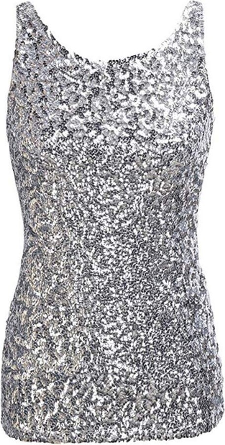 silver sequin sleeveless top