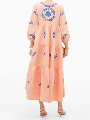 Muzungu Sisters - Frangipani Floral-embroidered Tiered Dress - Pink Multi