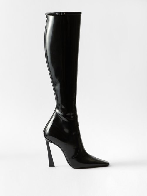 Black Patent Leather Heeled Ankle Boots, Mas Laus
