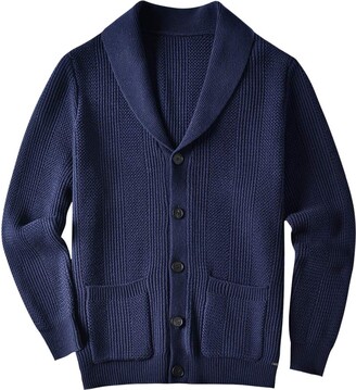mens navy blue shawl collar cardigan