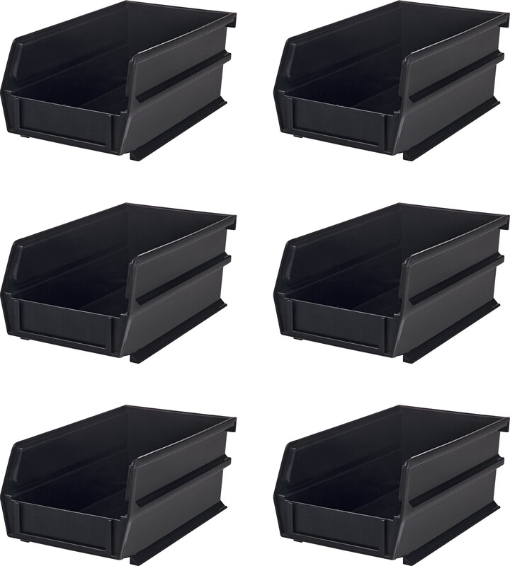 Triton Products 7-3/8" x 4-1/8" x 3" Black Stacking and Hanging Polypropylene Bins, 6 Count