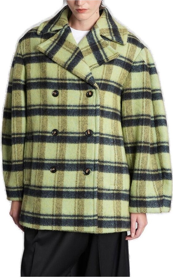 Ganni Check Oversized Brushed Midi Coat