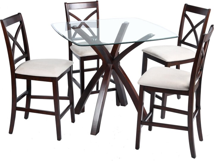 Homy Casa Traditional Solid Wood Counter High Dining Table Set for 4
