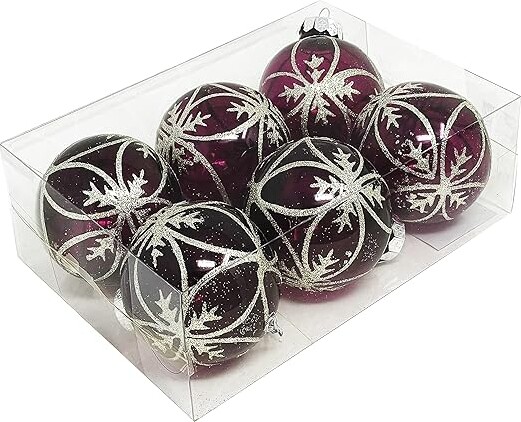 Allgala 6-PK 3 Inch Luxury Glitter Rich Decoration Christmas Tree Ornament Balls-Purple-XB93106
