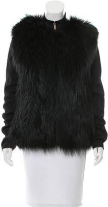 Elie Saab Fur-Paneled Long Sleeve Cardigan w/ Tags Black Fur-Paneled Long Sleeve Cardigan w/ Tags