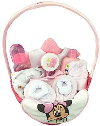 BASSKET.COM Newborn Baby Gift Basket/ Set For Girls, (0-6 Months), 11 Piece Bundle Filled Basket of Baby Gift Items, Perfect ideas for Birthdays, Easter, Christmas, Get Well, or Other Occasion!