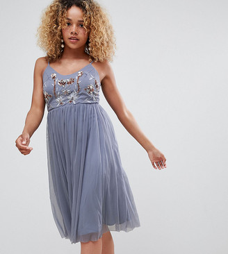 New Look petite embroidered tuelle dress