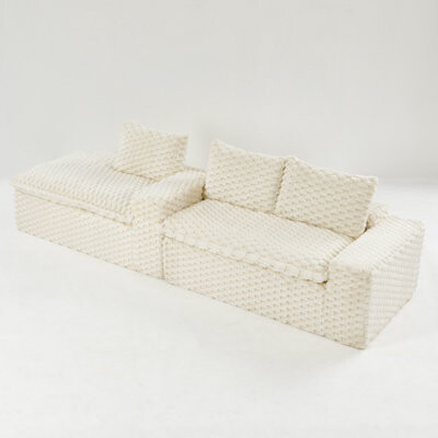 Latitude Run Modular Turtle Velvet Sofa With Twin-seat & Chaise Lounge Tool-free Convertible L-shape/straight Shape