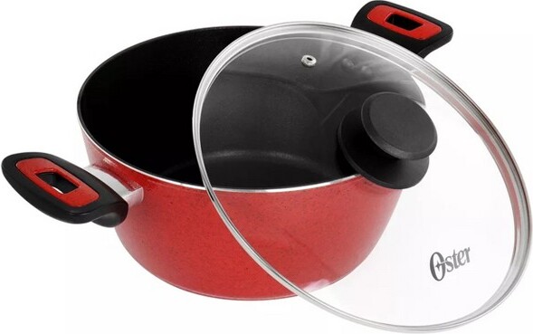 Oster Claybon 3.8 Quart Nonstick Saute Pan With Lid in Speckled Red