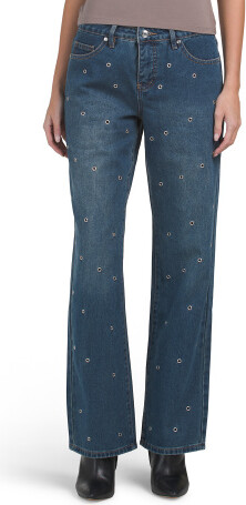 TJMAXX Grommet Stud Low Rise Straight Leg Jeans For Women, Cotton/Rayon