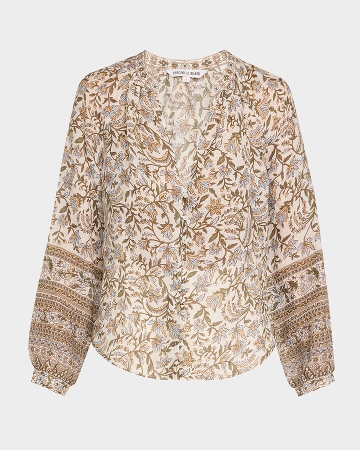 Veronica Beard Ailani Printed Long-Sleeve Top