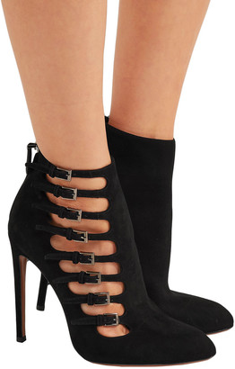 Alaia Cutout Buckled Suede Ankle Boots