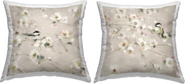 Stupell Industries Birds & White Blossoms 2 Piece Outdoor Printed Pillow Set by Sally Swatland