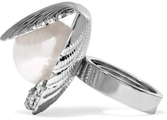 Miu Miu Silver-tone, Faux Pearl And Crystal Ring
