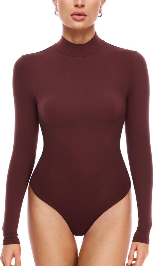  Womens Sexy Square Neck Bodysuit Long Sleeve Double