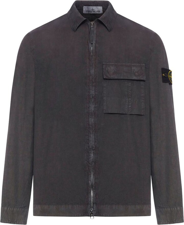 Stone Island Grey Shirt With Zip And Pocket