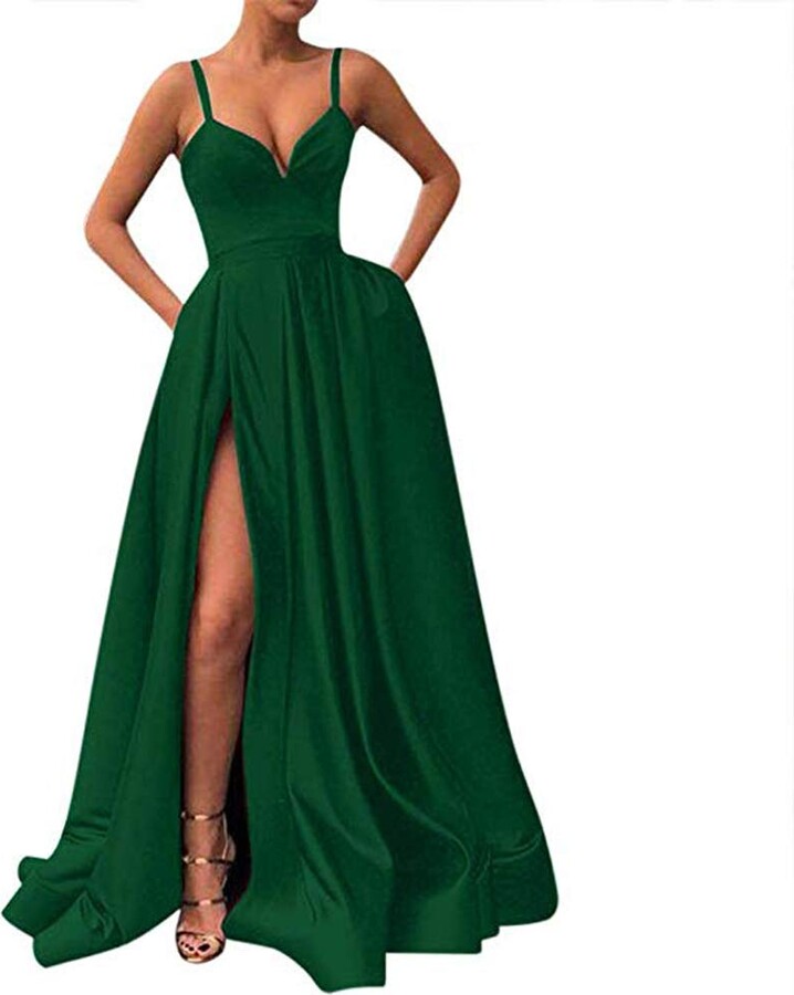 spaghetti strap scrunch details evening dress