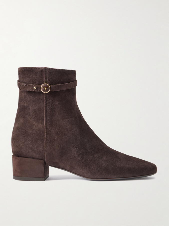 Tod's Embellished Suede Ankle Boots - Brown