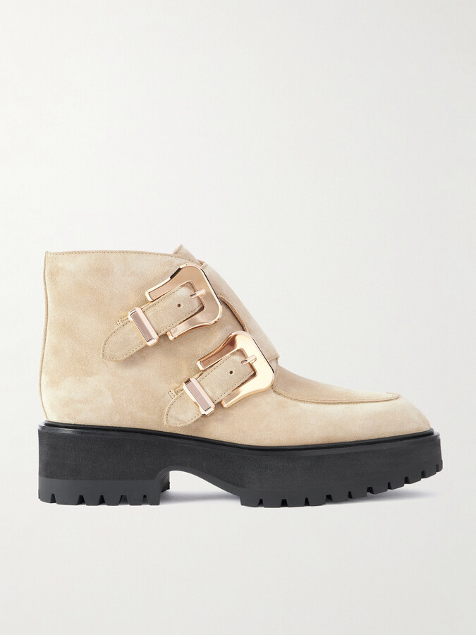Gabriela Hearst Apollo Buckled Suede Platform Ankle Boots - Neutrals