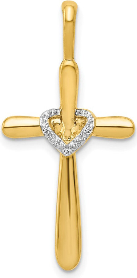 Diamond2Deal 14k Yellow Gold 1/10 carat Diamond Cross with Heart Pendant