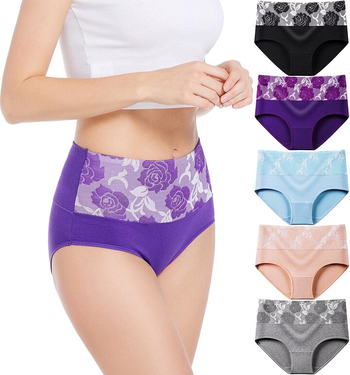 HAVVIS Women's High Waist Knickers Ladies Cotton Briefs Underwear Full Back Coverage Panties