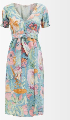 D'Ascoli - Jennai Floral-print Cotton-khadi Midi Wrap Dress - Blue Multi