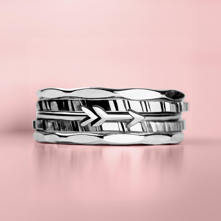 Set Of 5 Arrow Stacking Rings | Sterling Silver Bohemian Ring With Hammered Texture USA